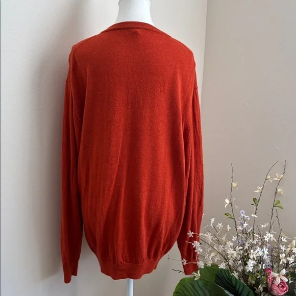 TURNBURY Extra Fine Merino Wool Rust V Neck Old Money Sweater Size XL - Picture 4 of 4